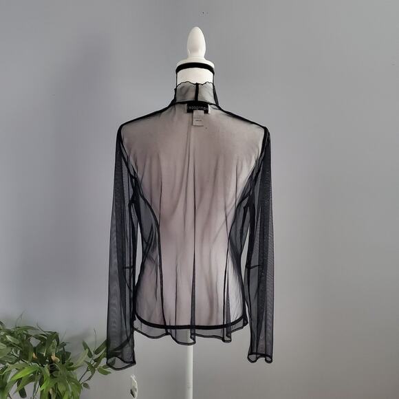 Bloomingdale's Black Sheer Beaded Button Down Top 14 - Picture 2 of 8